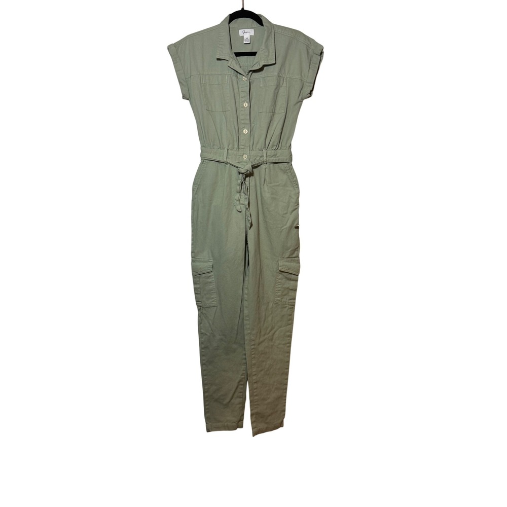 Japna Women Sage Green Cotton Utility Jumpsuit‎ Cargo Boiler Suit XS